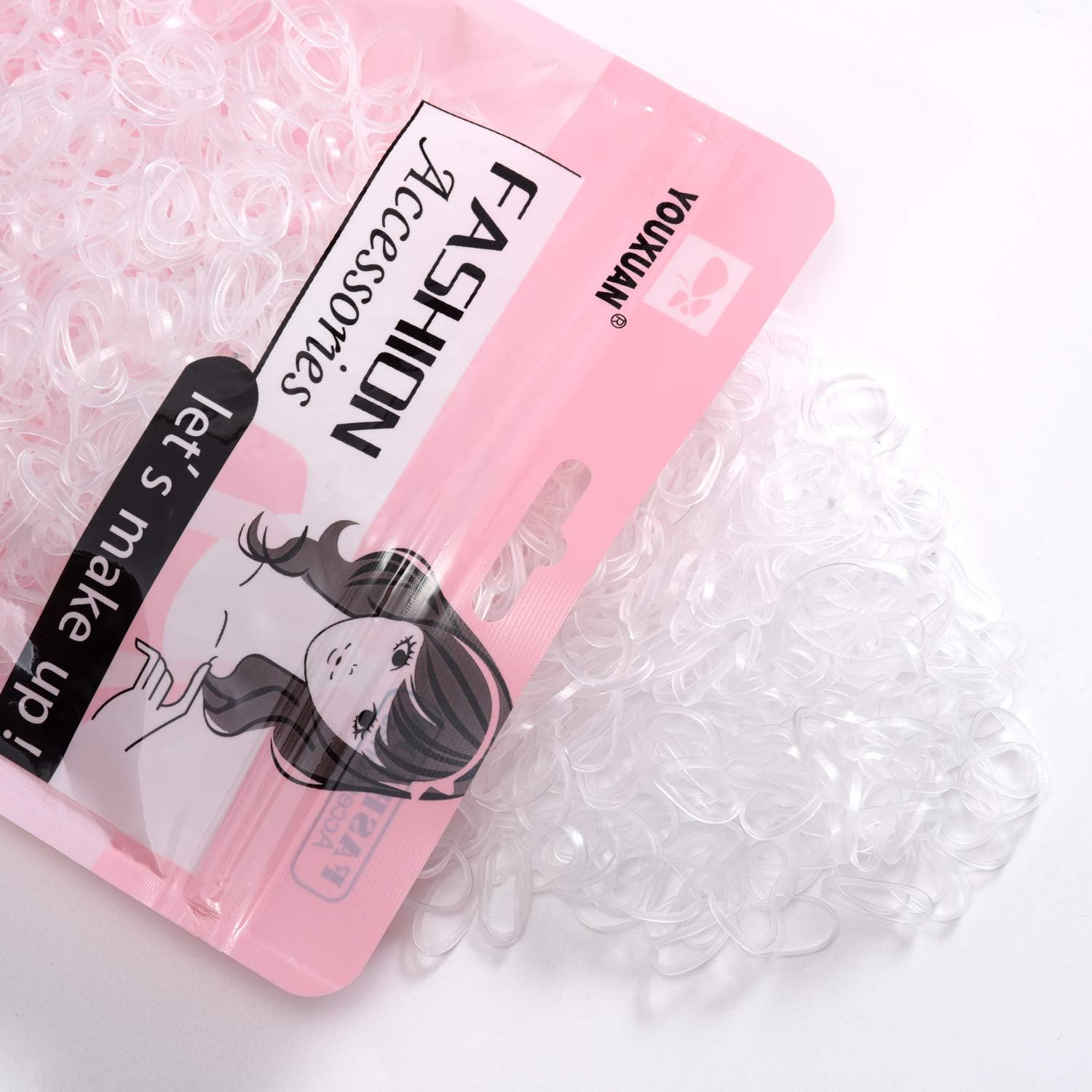 Youxuan clear elastic hair ties 1000 pack front view