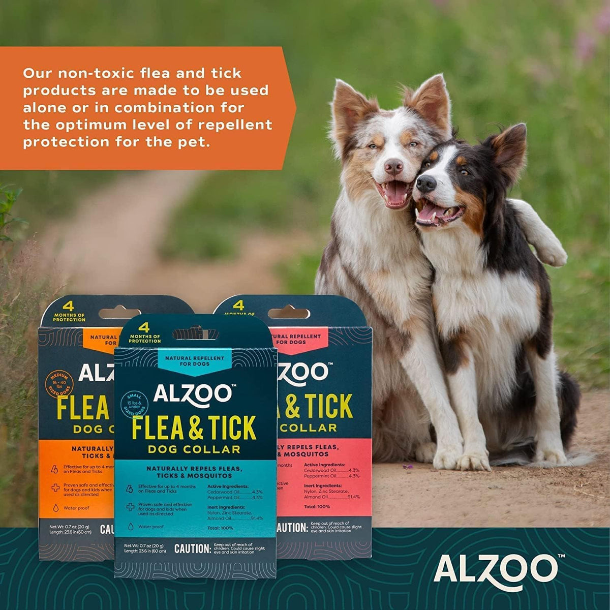 Two pack Alzoo plant-based dog collar packaging
