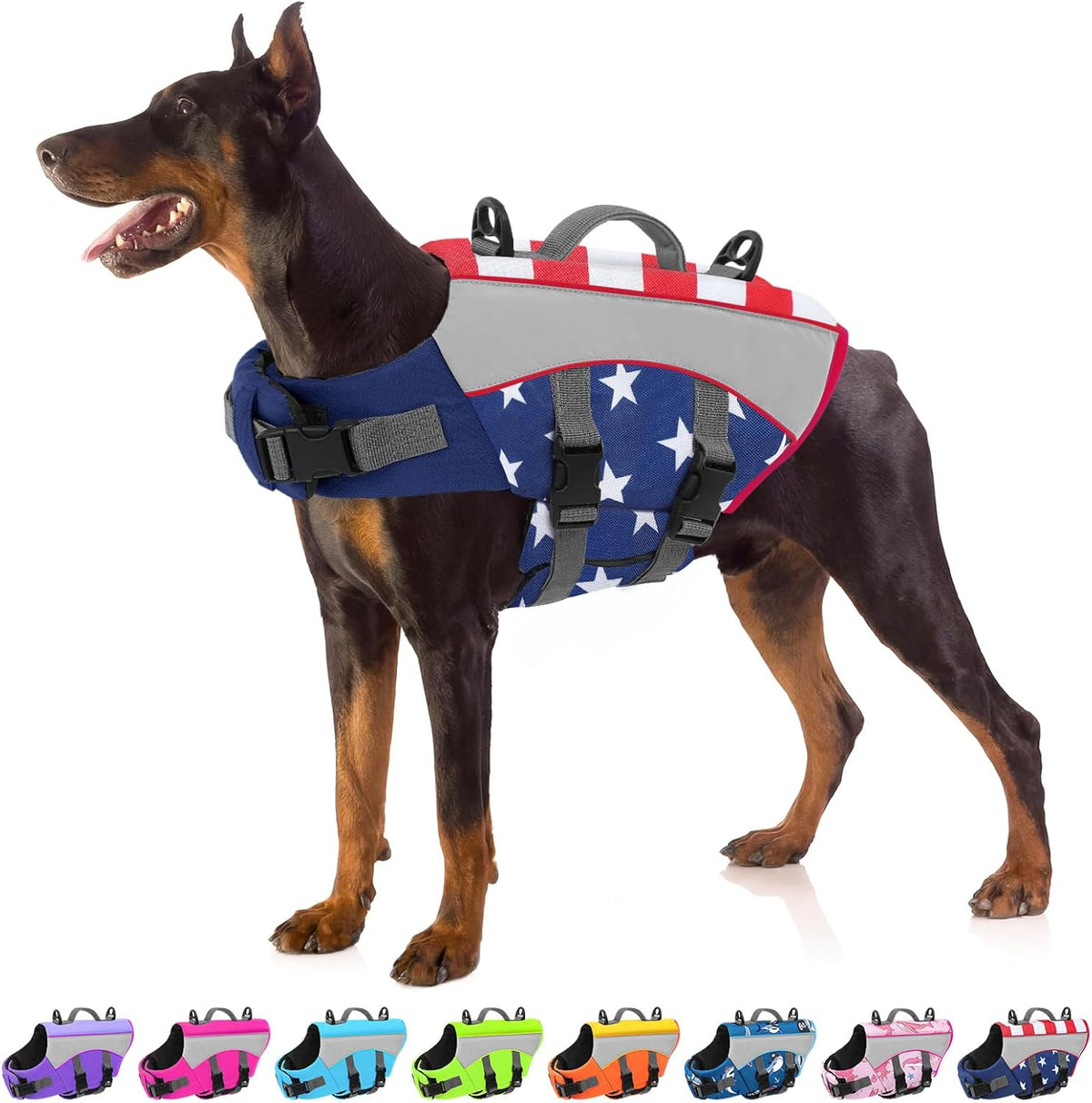 SUNFURA dog life jacket front view showcasing the high flotation pet swimming vest in large size
