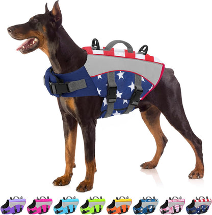 SUNFURA dog life jacket front view showcasing the high flotation pet swimming vest in large size