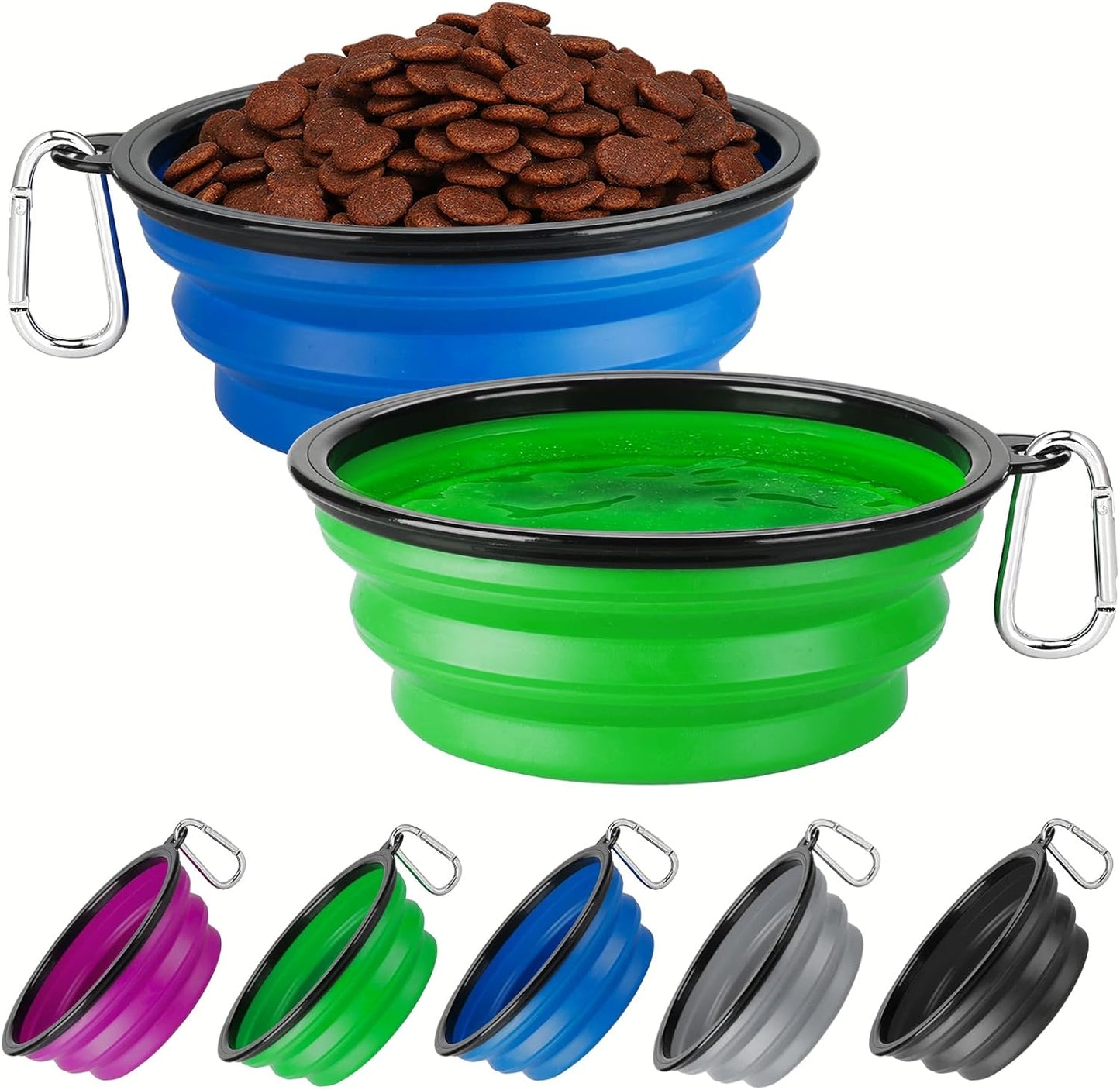Collapsible Dog Bowl 2 Pack, Dog Water Bowls for Travels, Portable Foldable Pet Bowls Feeding Watering Dish for Parking Walking Camping with 2 Carabiners Clip (12oz, Small, Grey+Purple) - Image 10