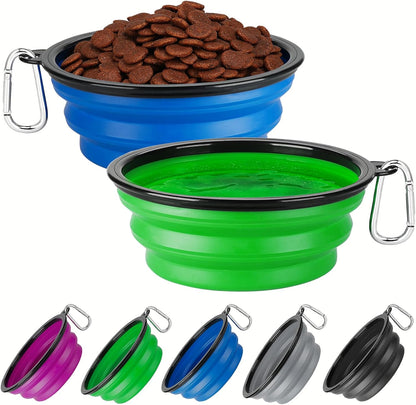 Collapsible Dog Bowl 2 Pack, Dog Water Bowls for Travels, Portable Foldable Pet Bowls Feeding Watering Dish for Parking Walking Camping with 2 Carabiners Clip (12oz, Small, Grey+Purple) - Image 10