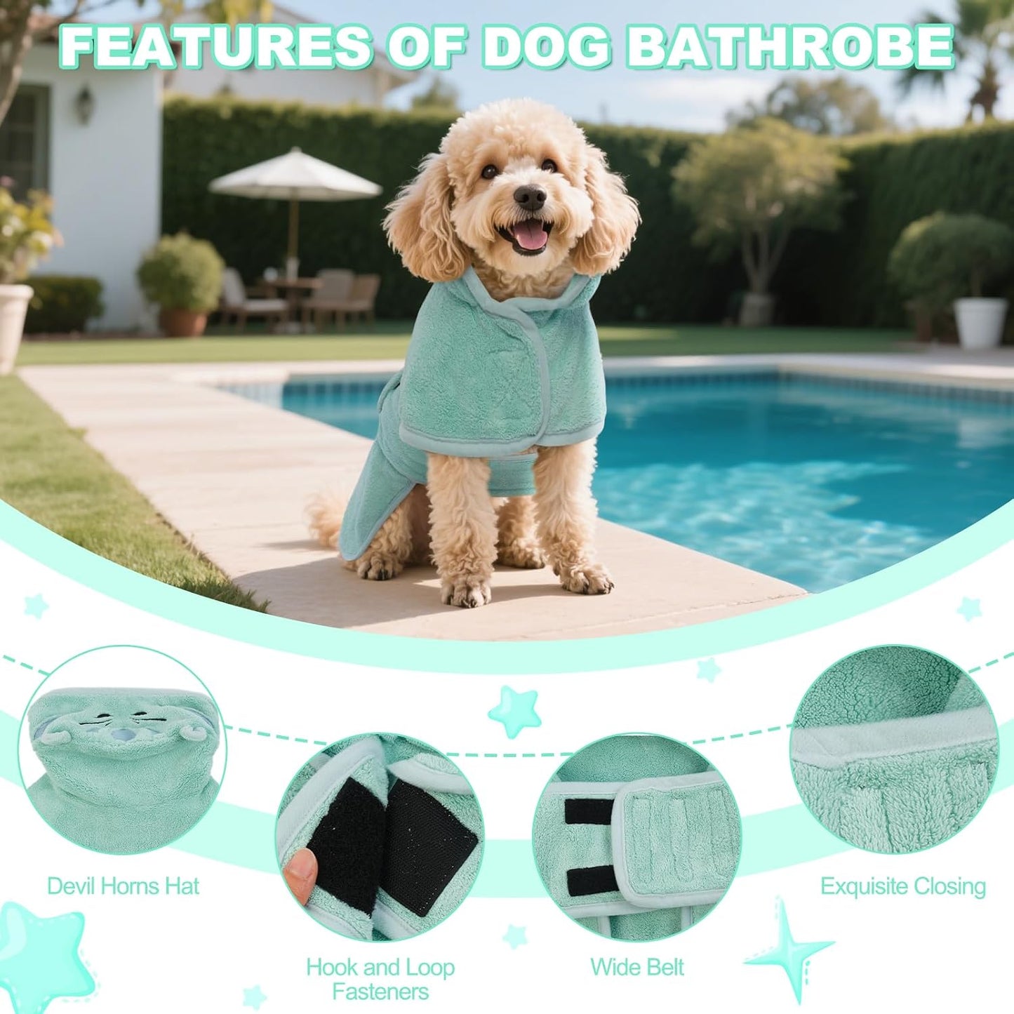 DENTRUN Dog Robes for After Bath - Super Absorbent & Fast Drying Coat with Hood, Bathrobe Beach Essentials, Bath Towels for Drying Dogs Medium, Bath/Beach/Swimming Quick Dry Towel Robe - Image 3