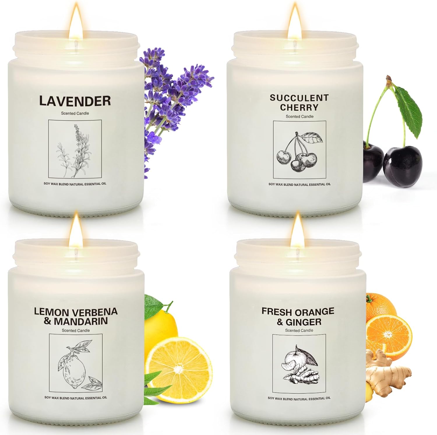 FIQNPAU Soy Wax Scented Candle Gift Set front view aromatherapy jars