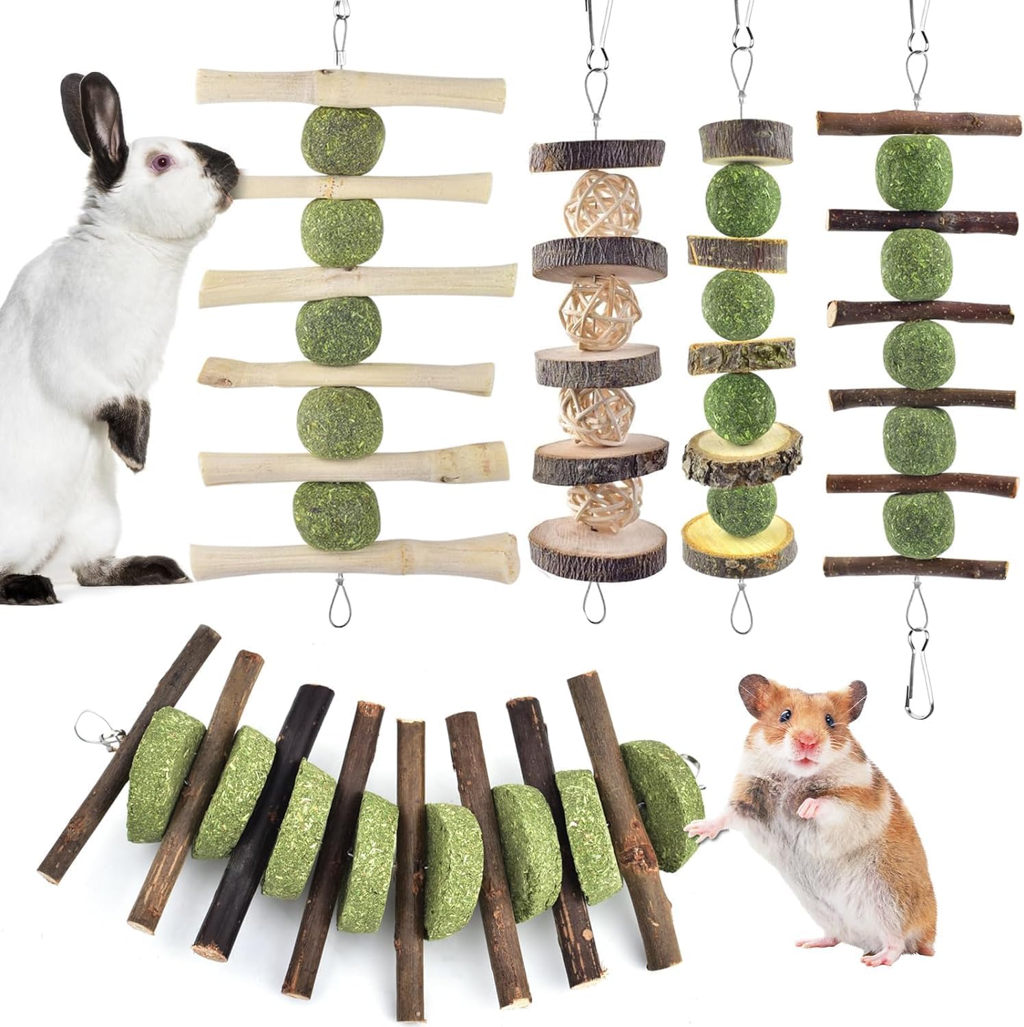 ERKOON Bunny Chew Toys, Rabbit Chew Toys for Teeth Grinding, Improve Dental Health, 100% Natural Apple Wood Timothy Grass Cake Treats for Rabbits Guinea Pigs Chinchillas Bunnies Hamsters (3 Pcs) - Image 10