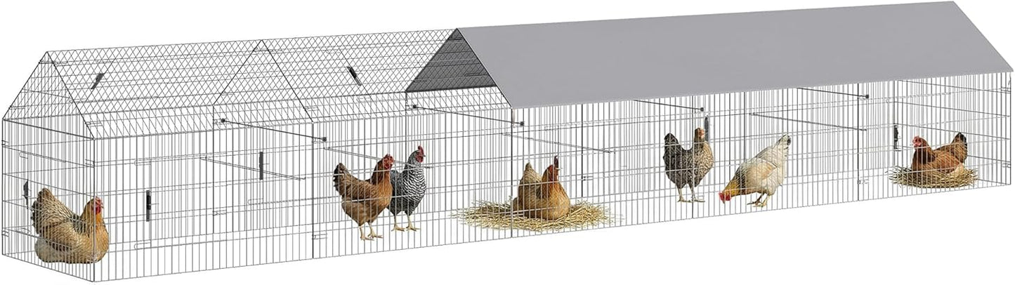 PawHut Metal Chicken Coop, Large Chicken Run with Water-Resistant & Anti-UV Cover for 7-9 Hens, Outdoor Hen House Rabbit Hutch with 10 Doors for Duck, Small Animal, for Backyard, 21' x 3.5' x 3.6' - Image 1