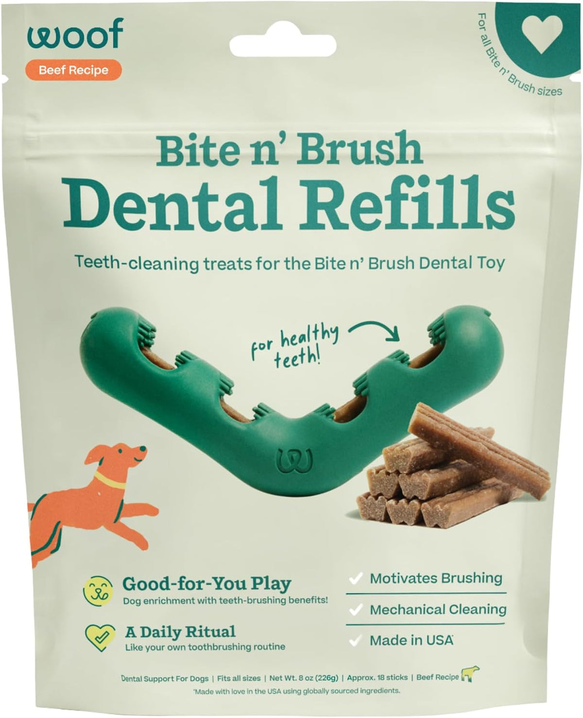 WOOF - Bite n' Brush Refills Treats for the Dog Toothbrush Toy - Scrub Plaque and Tartar from Your Dog's Teeth and Mouth - Dog Dental Sticks - 18 Refills - Chicken - Image 11