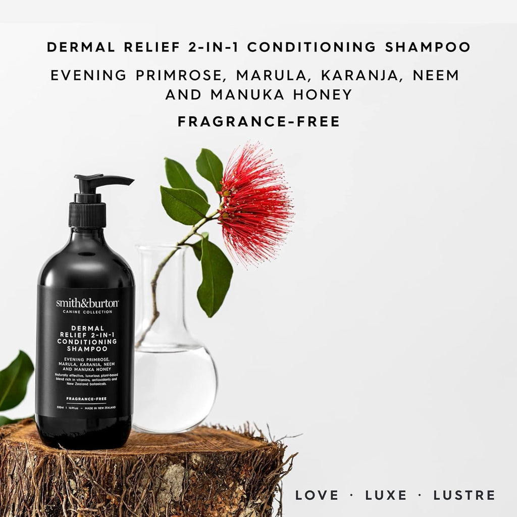 Smith&Burton 2-in-1 Conditioning Shampoo bottle highlighting its fragrance-free Manuka Honey formula.