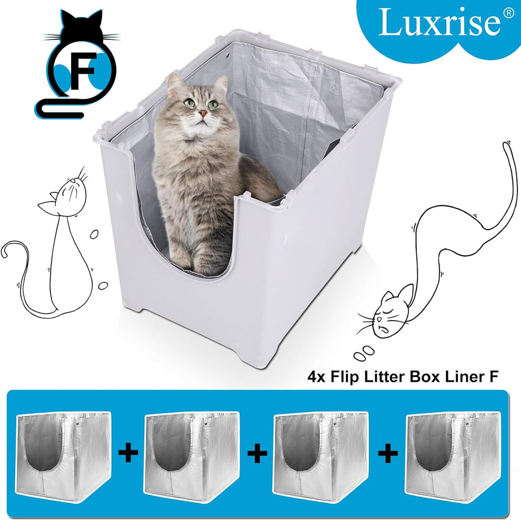 Luxrise Type F cat litter box liners pack of four displaying the sturdy seamless leakproof base.