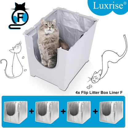 Luxrise Type F cat litter box liners pack of four displaying the sturdy seamless leakproof base.