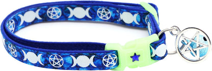Pugs to Persians cat collar showing moon phase and pentagram pattern