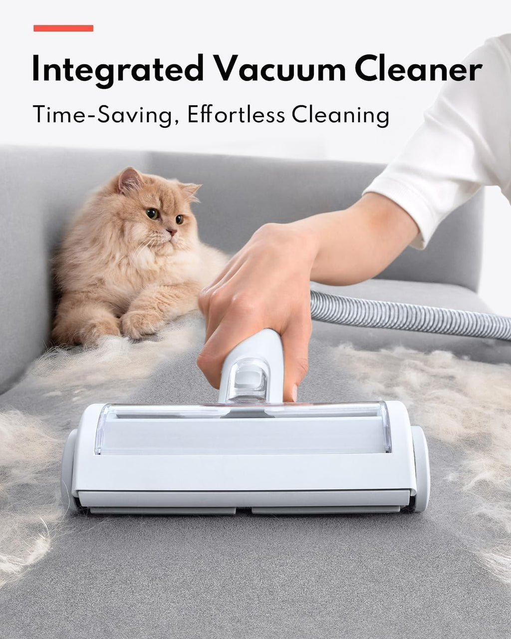 HomeRunPet twelve thousand Pascal powerful suction demo capturing loose cat fur directly into the container