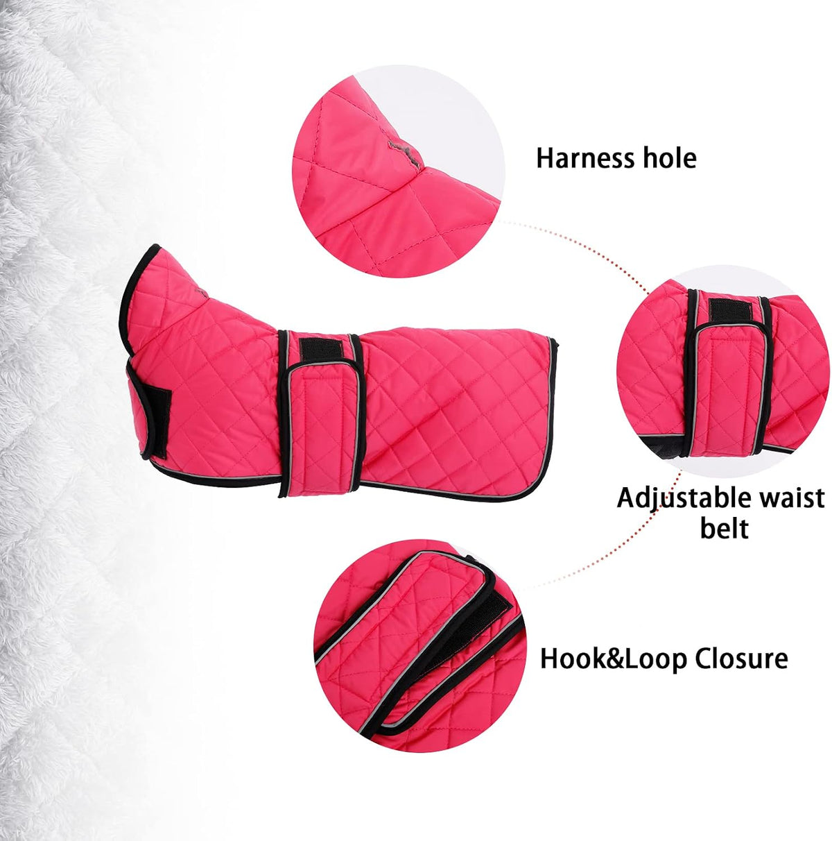 Pink dachshund winter coat showing fleece lining texture