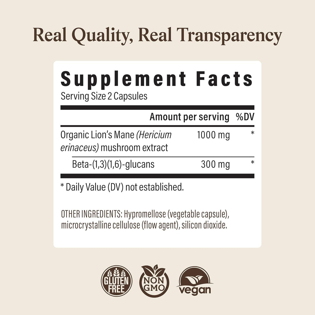 Real Mushrooms Lion's Mane Capsules, Brain, Focus and Cognition, 120ct - Image 9