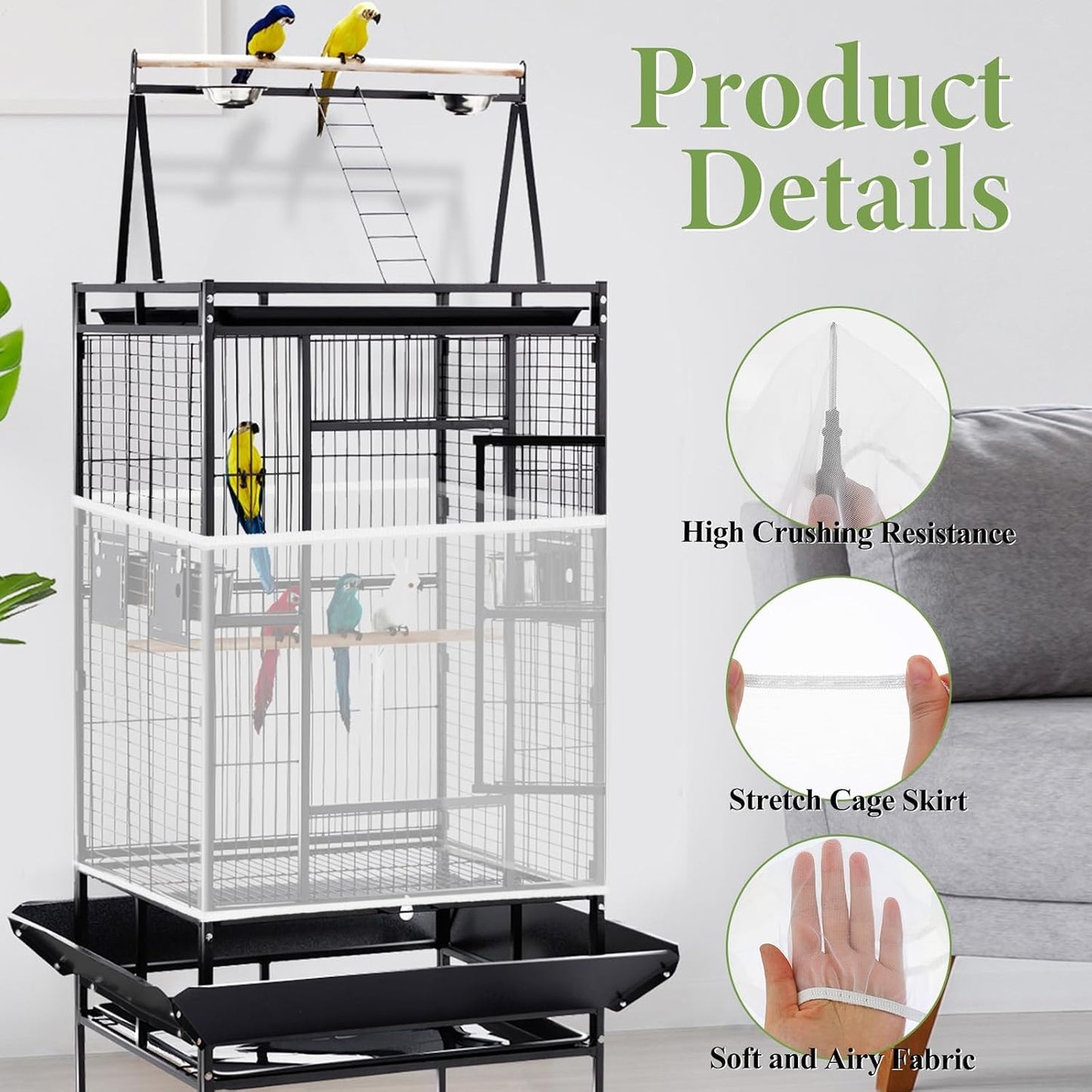 Close up of breathable white polyester mesh netting for bird cage protection
