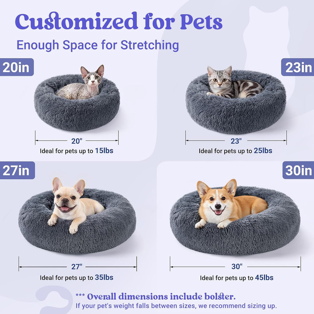Top view of plush grey rabbitgoo calming pet bed