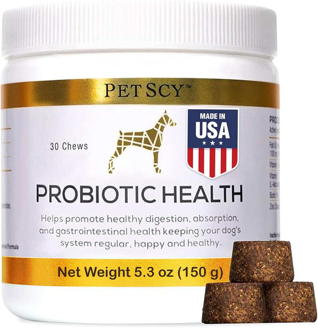 PetScy Probiotic Chews for Dogs front packaging view showing canine gut health supplement