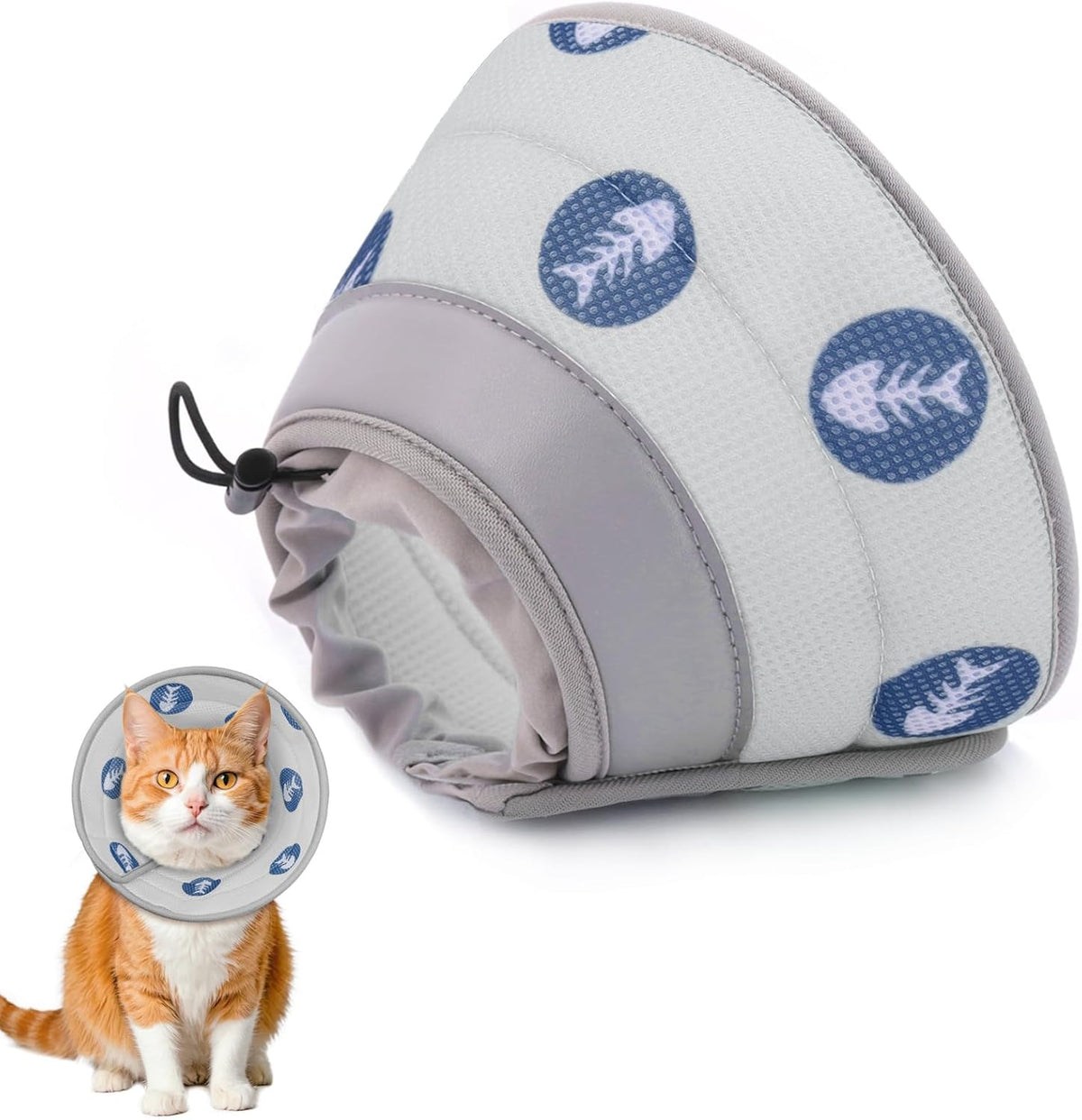 Close-up of the durable stitching on the authentic Toptakeit soft pet cone.