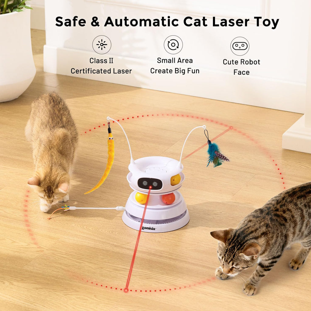 ZOMISIA rechargeable kitten toy with hide and seek moving feathers exposed.