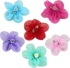 UBQUBQ 6Pcs Dog Collar Accessories front view showing six colorful organza flower charms