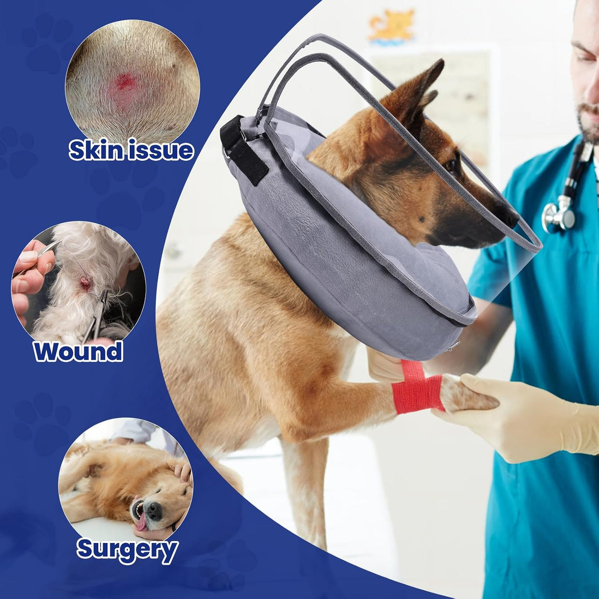 BARKLESS dog surgery recovery collar showing the adjustable hook and loop closure design