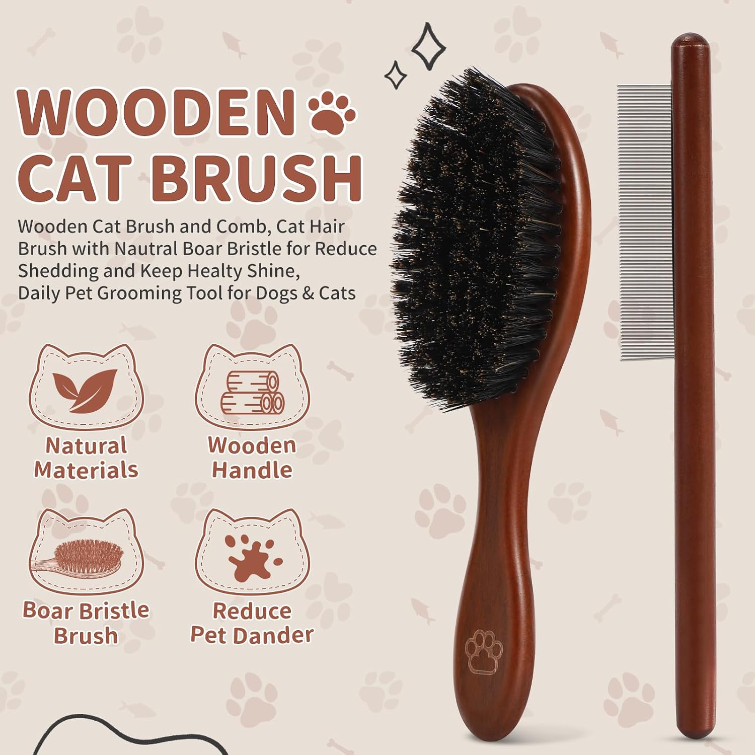 Valentise boar bristle brush for pet grooming