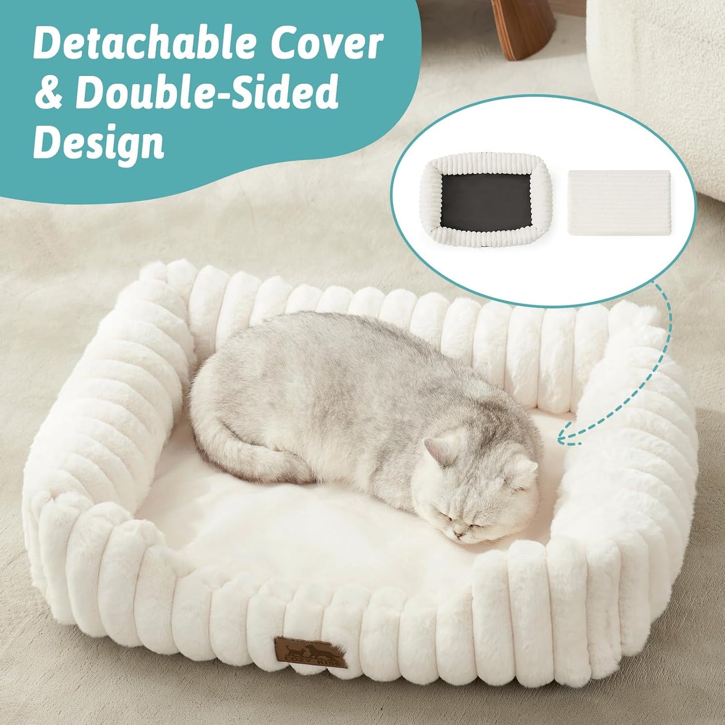 Small dog resting comfortably on rectangular Cozy Kiss bed