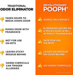 Pooph kitty odor eliminator bottle alongside a clean litter box area