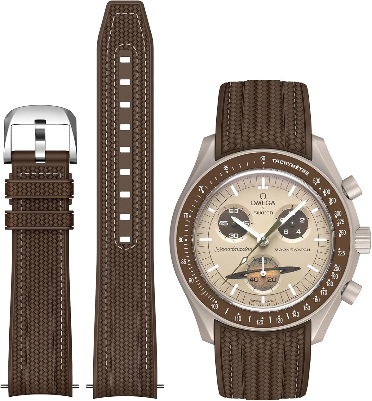 Strap for Moonswatch Watch,Lengthening No Gap Silicone Establishment Pattern Strap for Omega X Swatch Speedmaster Moonswatch Watch,Quickly Release Curved End Strap for Swatch Omega Men Women - Image 11