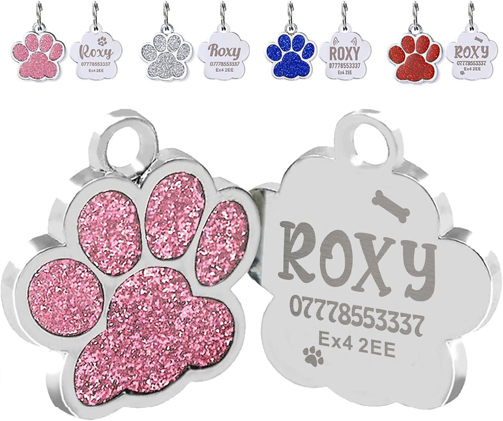 EDSG Cat Dog Tags Personalized for Pets, Dog Name Tags Cat Name ID Tag, Engraved Dog Tags Dog ID Tags Small Glitter Bling ID Tag Paw Print for Cat Pet Dog Puppy(Pink,Design 4) - Image 10