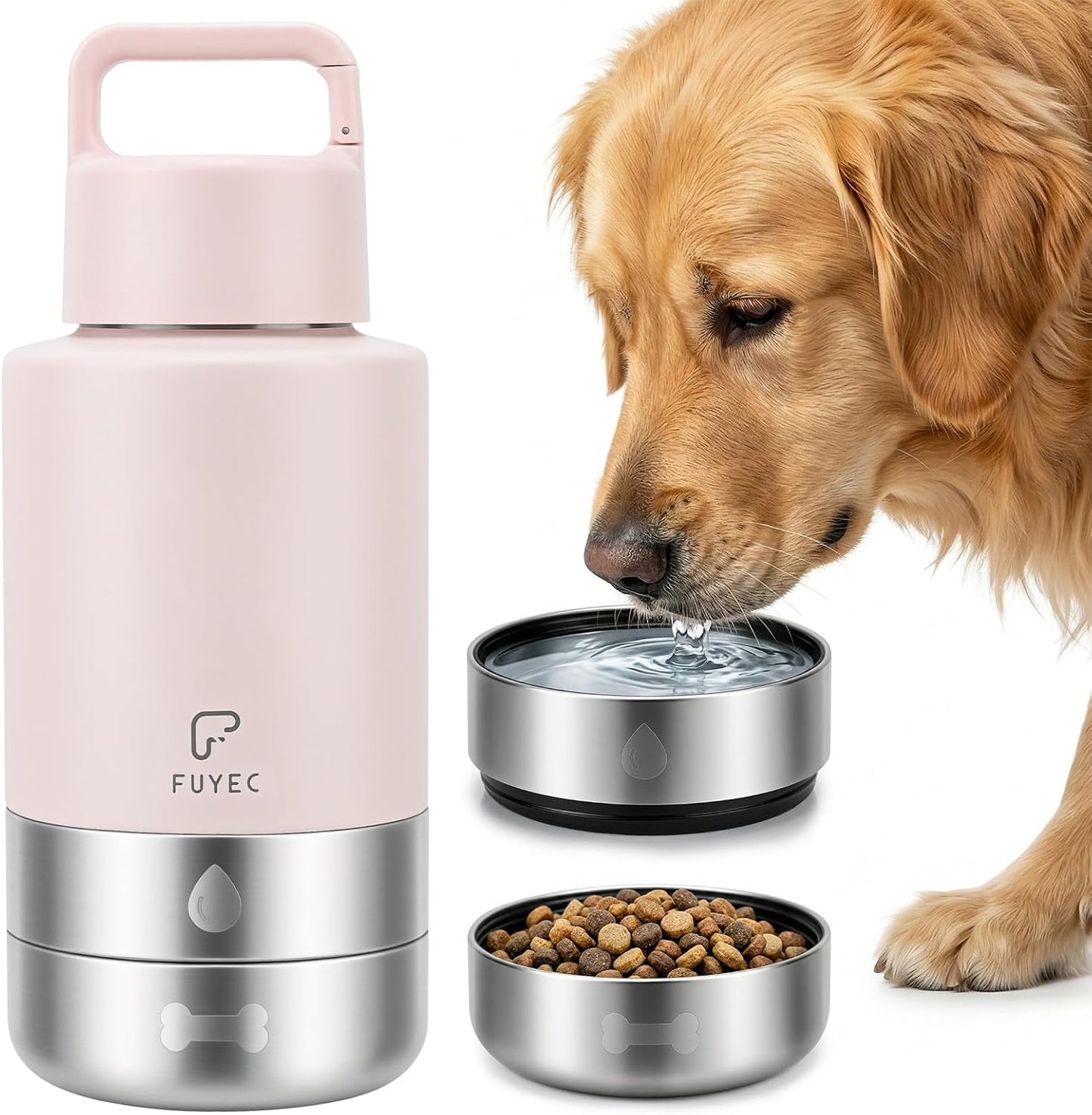 32oz Insulated Dog Water Bottle Dispenser, 3-in-1 Stainless Steel Travel Cup with 2 Detachable Food and Water Bowls, Leak Proof Large Pet Gear, Dog Mom Gift for Dog Lovers - Image 9