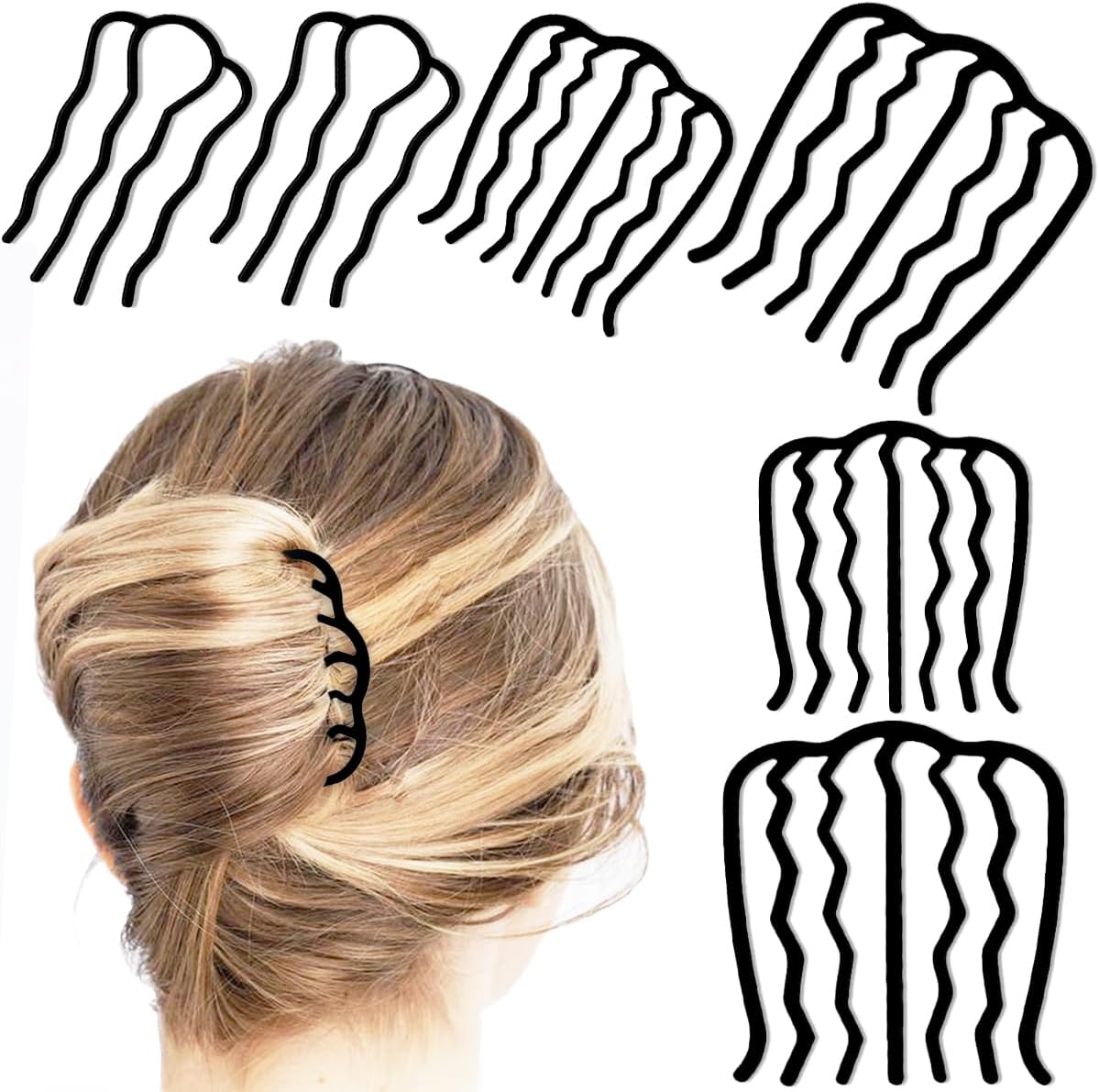 La Jolie Jasmin metal hair side combs front view pack of six