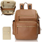 Omanmoli large leather diaper bag backpack front view in brown