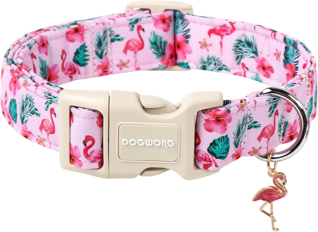 Female dog wearing pink flower pattern summer collar