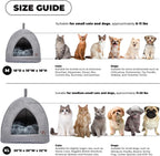Gray cat tent house interior view showing plush lining