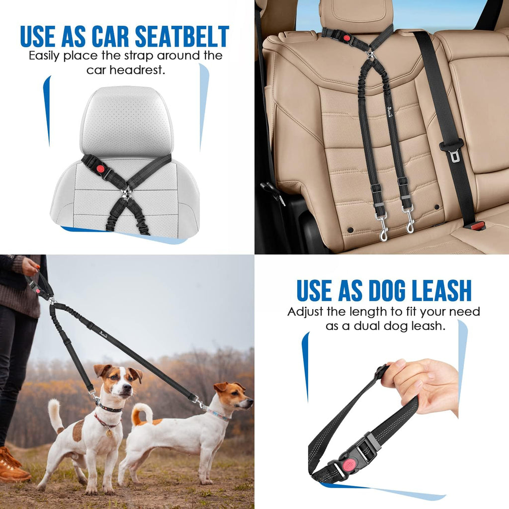 Lukovee dog seat belt reflective stitching detail