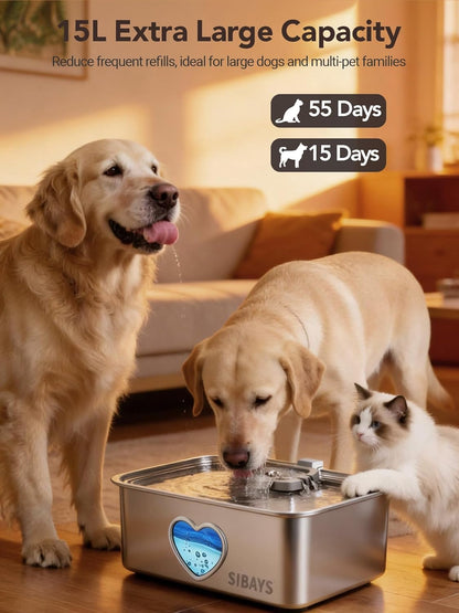 Sibays pet water fountain showing stainless steel design