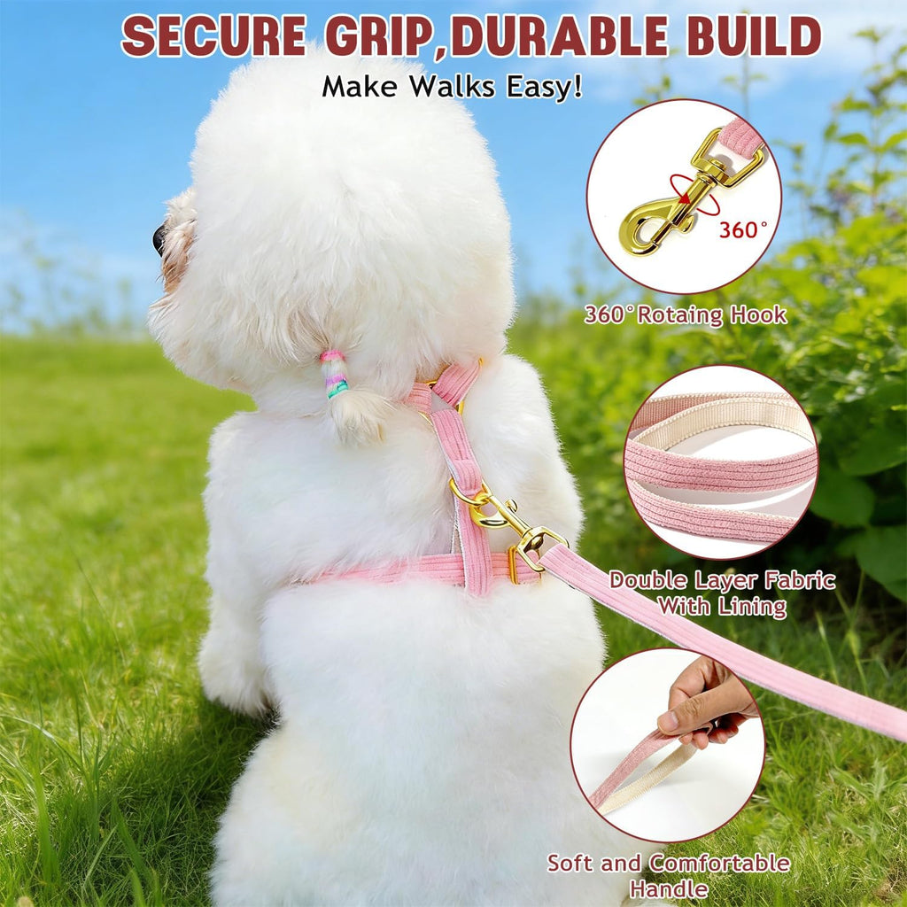 Lwbmg pink velvet dog collar and matching leash set for puppies