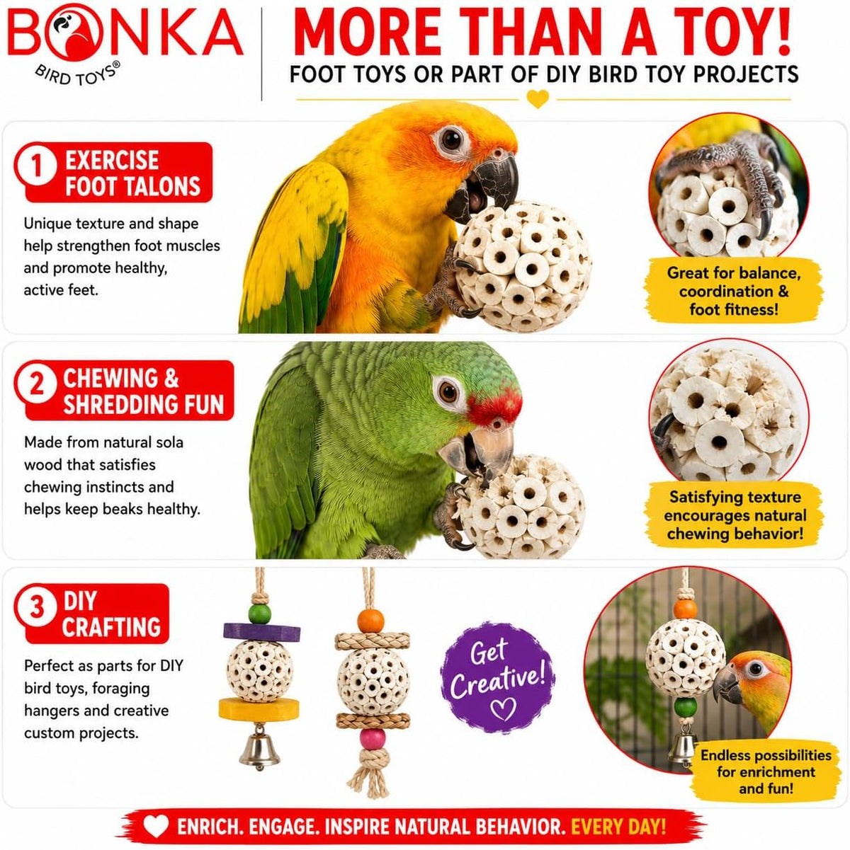 Natural botanical chew toys for cockatiels and conures