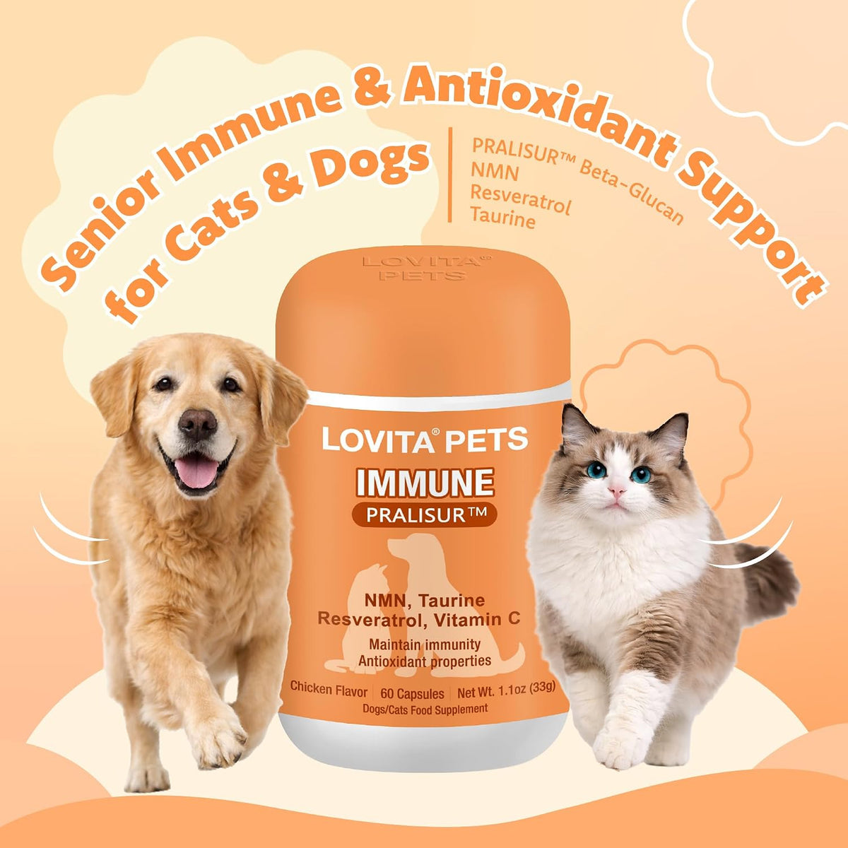 Lovita Pets Senior Wellness Capsules with NMN and Resveratrol label detail