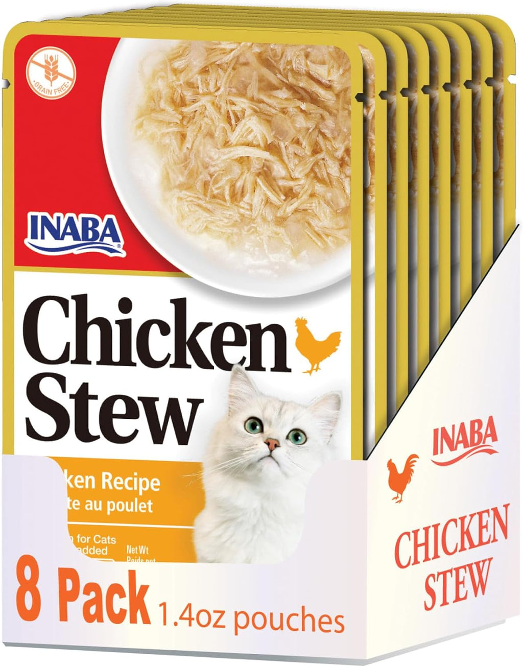 INABA Chicken Stew for Cats, Side Dish/Topper with Vitamin E, 1.4 Ounce Pouch, 8 Pouches Total, Chicken with Cheese Recipe - Image 9