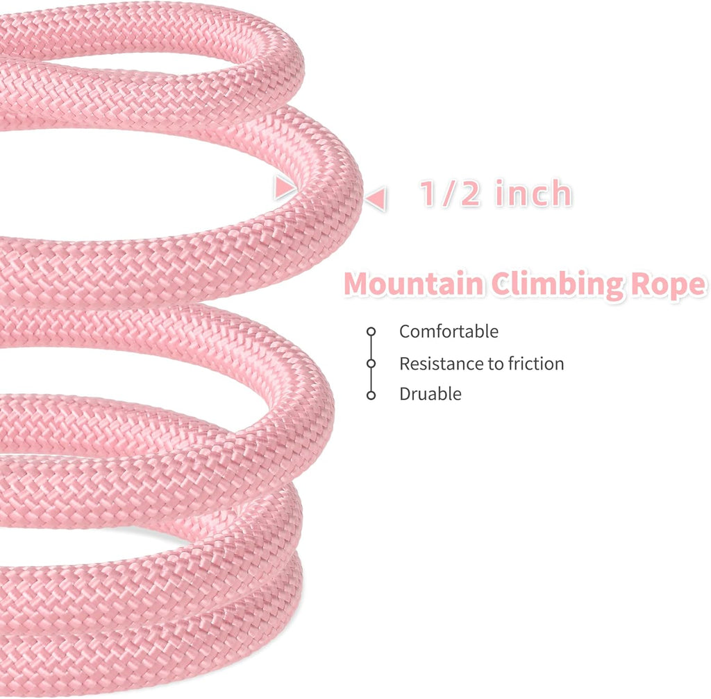 Heavy duty metal swivel clip hook on the pink Mile High Life mountain climbing leash.