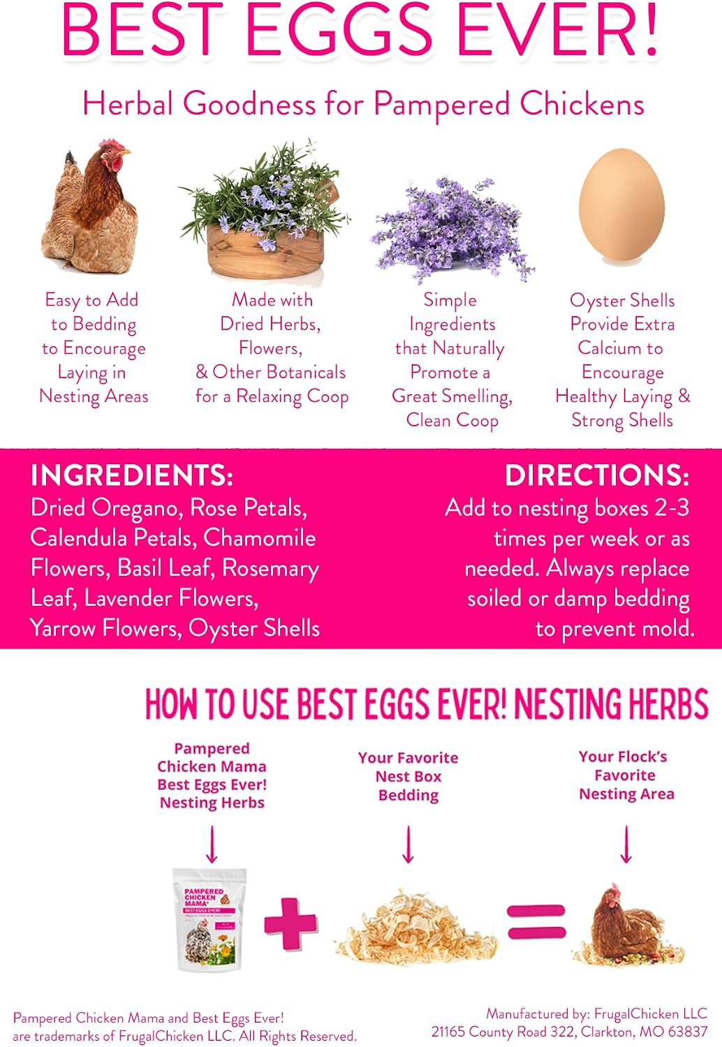 Non-GMO botanical nesting blend for all chicken breeds