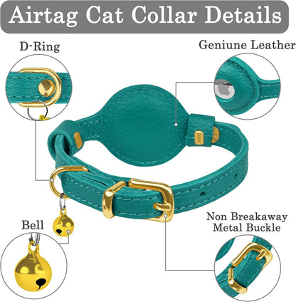 Aquamarine non breakaway tracking kitten collar with premium metal hardware detailing.