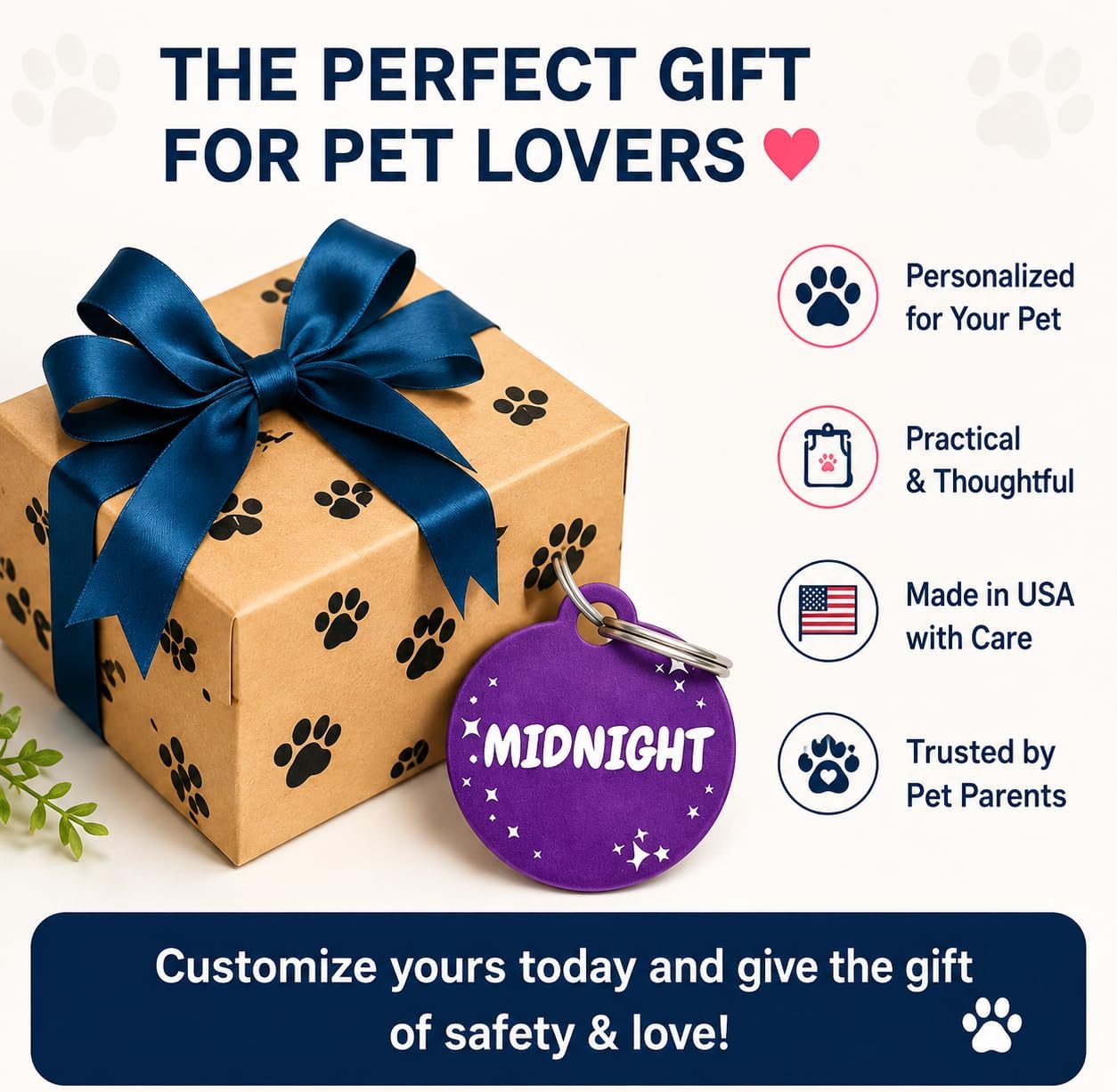 Dr. Fremont's small and large sized personalized pet safety tags comparison view