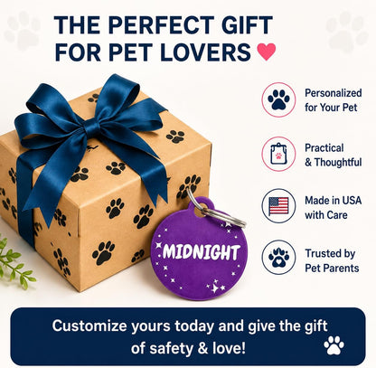 Dr. Fremont's small and large sized personalized pet safety tags comparison view