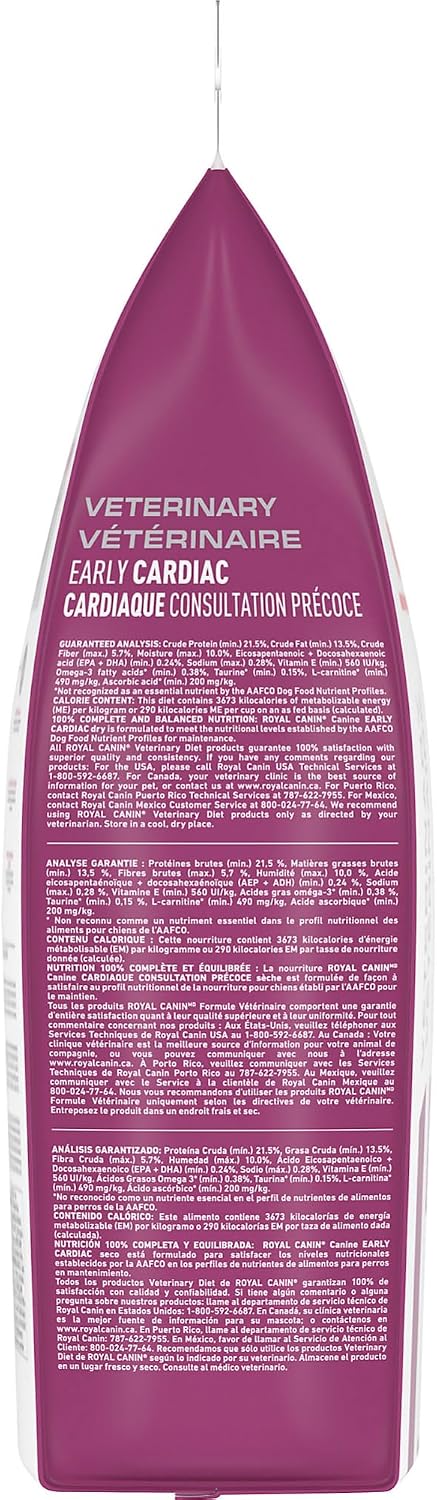 Royal Canin Early Cardiac adult dry dog food 17.6 lb bag nutritional information