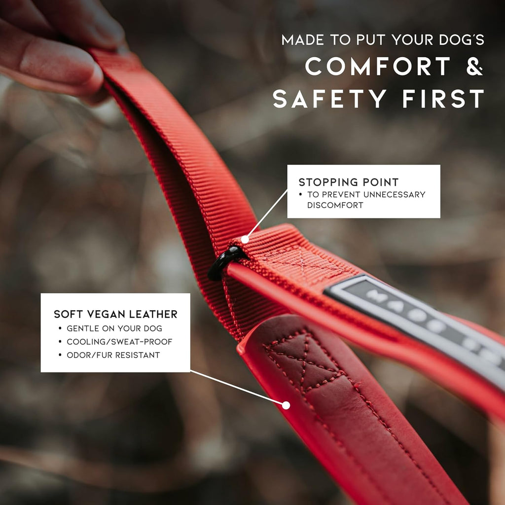Heavy duty vegan leather dog collar showing the soft odor resistant inner lining.