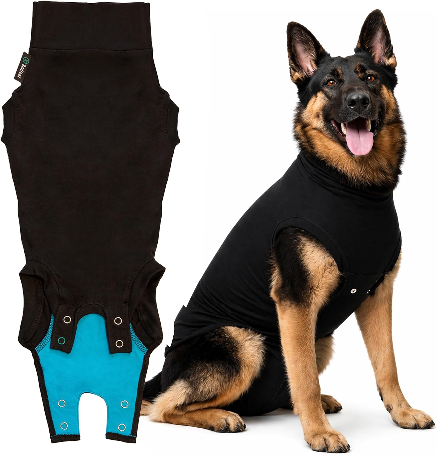 Suitical Recovery Suit for Dogs - Comfortable Post-Surgery Suit with Hold-Up System for Spay, Neuter, Skin Issues - Breathable, Cone-Free Option - Medium, Black - Neck to Base of Tail: 21.7 - 27.2 in - Image 11