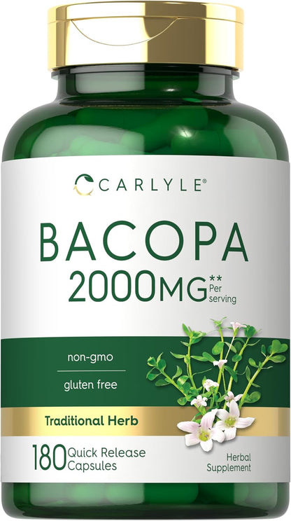 Carlyle Bacopa Monnieri 1000 Milligrams 180 Capsules front view bottle for authentic cognitive support buy online India